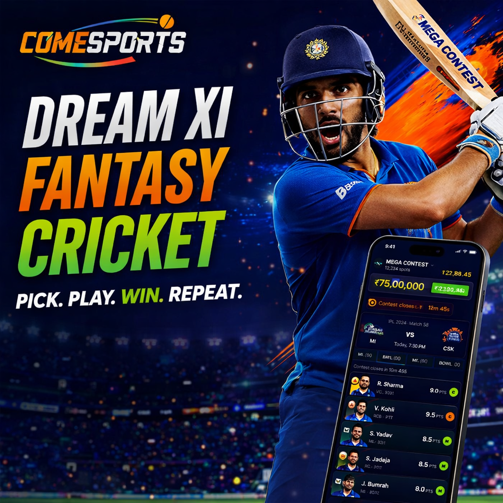 Come Play Team Dream XI fantasy cricket ad visual